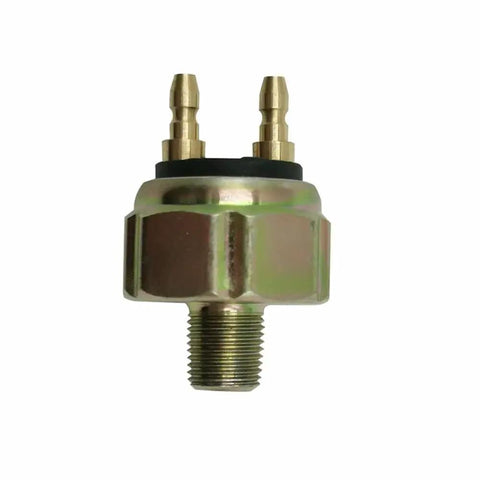 PNEUGO hydraulic brake light switch with dual brass fittings and threaded bottom, front view