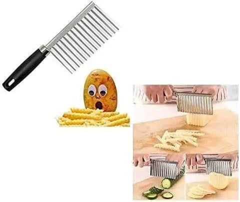 Crinkle Cut Potato Cutter Knife 4 Inch Stainless Steel With Easy Grip Plastic Handle for fries, vegetables, wave cut design.