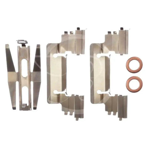 Raybestos FRC11169N disc brake caliper repair kit components, metal brackets and copper seals