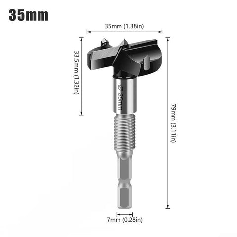 Concealed Hinge Drill Bit With 15 To 35mm Hole Drilling Guide For Cabinet Hinges, shown with dimensions 35mm diameter.