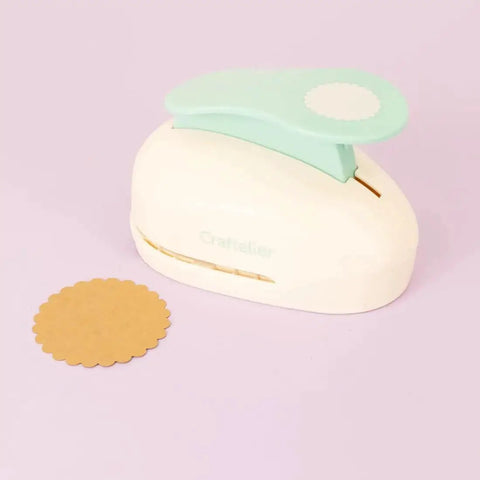 3 Inch Circle Scallop Punch With Easy Lever Press For Scrapbooking, DIY Cards And Journals, precise circle cutouts shown
