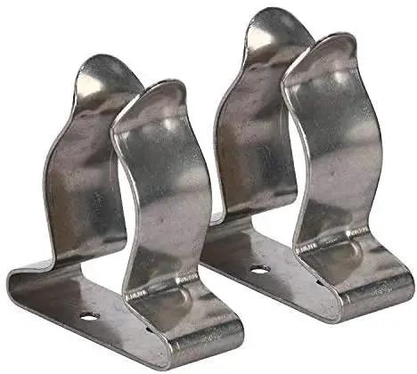 Side view of Go To Stainless Steel Boat Hook Spring Clamp Holder Bracket Clip Kit For Marine Use 4 Pack 9823S ID, showing polished finish.