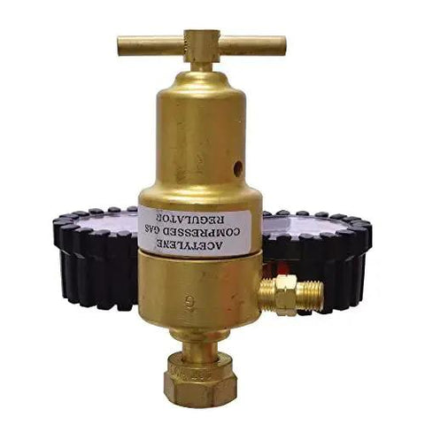 Front view of Centurion Series Acetylene Regulator With A Outlet Connection And 200 CGA Inlet For Gas Welding, brass body.