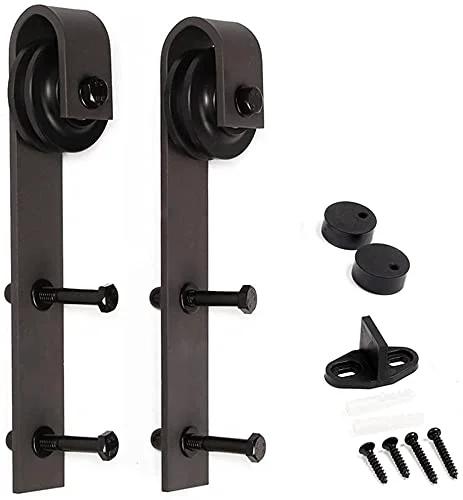 Sliding hardware for 36 Inch By 84 Inch DIY Solid Interior Barn Door Kit With Knotty Pine, Painted Dark Gray Finish, Hand Made In USA