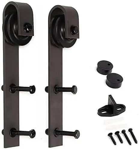 36 In By 84 In Knotty Pine Sliding Barn Door Kit With Hardware In Kona Coffee Smoky Gray Dope Finish, door hardware included