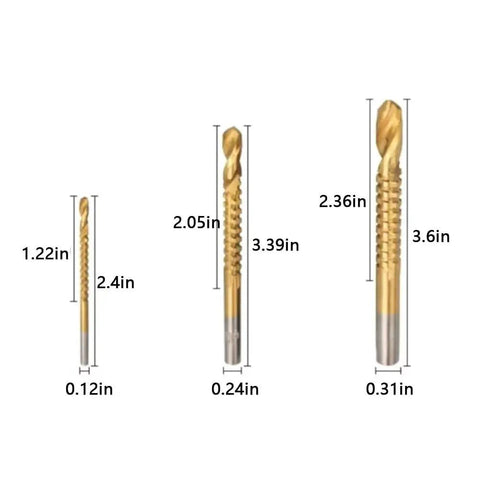 Step Drill Bit Set For Steel And Masonry, 6 Piece Titanium Coated Countersink Drill Bits For Metal Wood And Concrete, sizes shown.