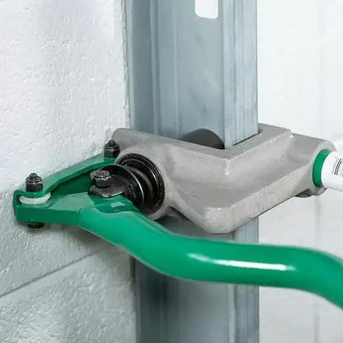 One Stroke Manual Metal Stud Punch Tool 1-11/32 Inch with aluminum head used on 20 gauge steel stud at jobsite for quick clean holes