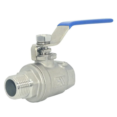 Full-port ball valve, 1/2 inch, 304 stainless steel with blue lever handle and threaded connections