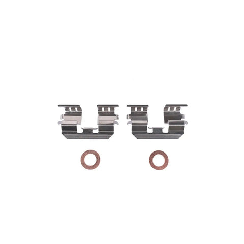 Two rear brake caliper bracket pieces with copper washers