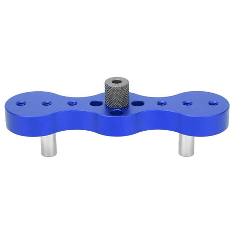 Pro Grade Dowel Drill Guide Jig For Woodworking With Aluminum Alloy Construction And Cr12 Steel Bushings, 140mm Blue front view