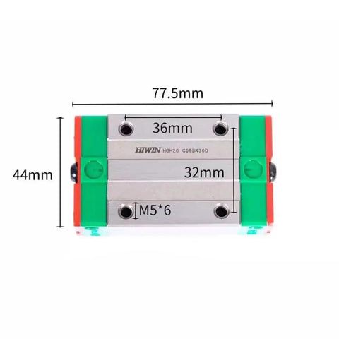 Image of Pro-Grade HGH20 HIWIN Linear Block for HGH20CA Linear Motion Slider Rail Guide, dimensions marked for CNC systems.