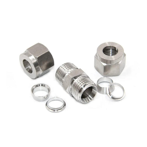 Pysrych 304 stainless steel compression tube union with double ferrules, 3/8 in. OD x 3/8 in. OD, pack of 2