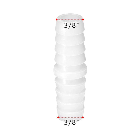 Plastic hose barb fitting, 3/8 in x 3/8 in, white barbed splicer for hose connections