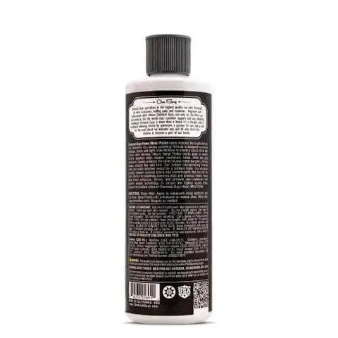 Back view of 16 oz Heavy Metal Polish Restorer and Protectant showing label instructions for chrome aluminum stainless steel brass silver.
