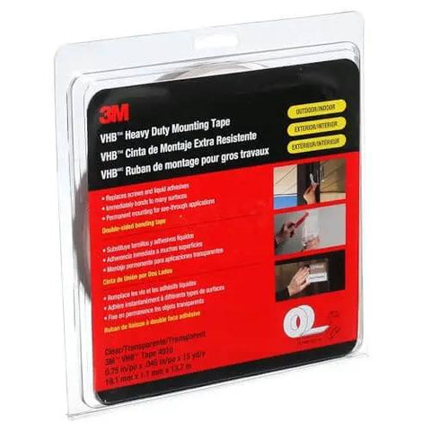 Heavy-Duty Clear Mounting Tape 3/4 in x 15 yd, 40 mil (0.040 in / 1.02 mm) Double-Sided Foam Adhesive packaging
