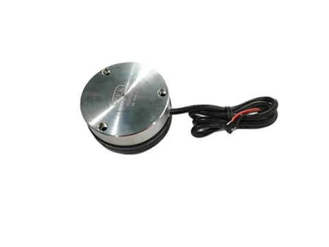 Electromagnetic brake for forklift handling equipment, round silver housing with four mounting holes and a black wiring harness.