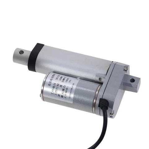 50mm Stroke Beefy Heavy-Duty Electric Linear Actuator With 500 RPM DC Motor, side view showcasing metal casing and wiring