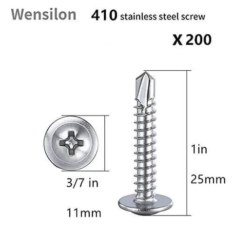 Wensilon 410 stainless steel self-tapping screws for sheet metal, #8×1 in, truss head, pack of 200