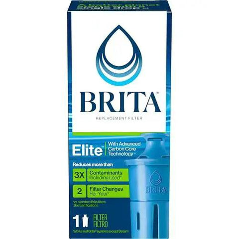 Elite Water Filter Replacement For Pitchers 99 Percent Lead Reduction box with blue filter image on packaging