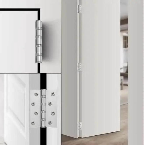 6 Pack Stainless Steel Door Hinges For Exterior And Interior Doors 4x3 Inches Heavy Duty Square Corner Hinges installed on white door