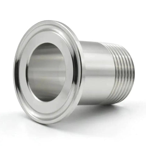 Stainless steel external-thread sleeve pipe fitting with three clips, DN8–DN50.