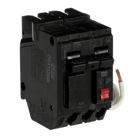 Single 20A Double Pole GFCI Self-Test Breaker, 120/240 VAC Ground Fault Circuit Interrupter THQL2120GFT, front view