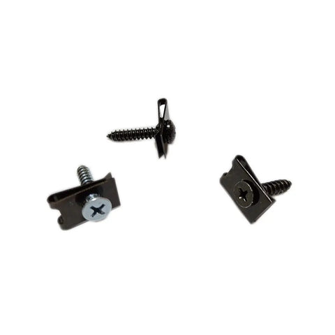 10 Screw Size U Style Clip On Nut Set For Edge Panel Mounting In Black Galvanized Spring Steel U Type Fasteners with screws visible