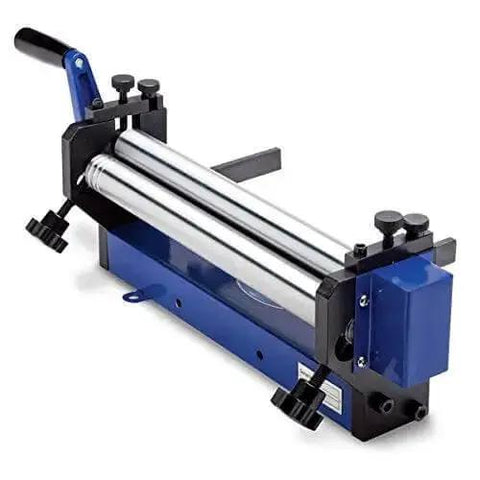 12 Inch Slip Roll Roller for Sheet Metal and Wire up to 18 gauge, featuring durable steel construction and ergonomic handle, side view.