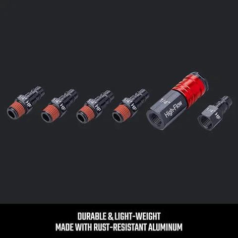 High Flow Aluminum 6 Piece Air Fittings Kit With One Quarter Inch NPT Threads For Air Tools And Compressors Large Bore