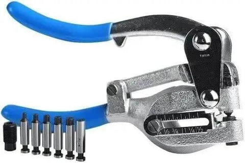 Hand Powered Hole Punch Tool Kit For Steel Sheet Metal With 1 1/2 Inch Throat Includes Die Set With 3/32, 1/8, And 5/32 Inch Holes
