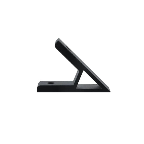 Side view of 45 degree black aluminum corner bracket for 3030 extrusions, side length 59mm, side width 22mm