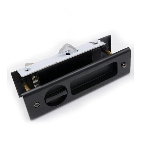 Privacy Pocket Door Lock Hardware In Matte Black, 6.3 Inch Recessed Pocket Sliding Door Handle With Keys, Invisible Door Handle Set