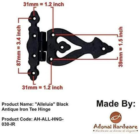 Alleluia Antique Cast Iron T Hinges Heavy Duty 5.3 Inch 2 Pack Matte Black Finish for Barn Doors Gates Cabinets