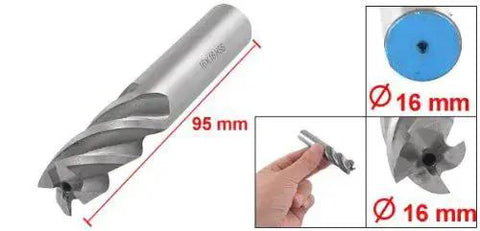 Beefy 16mm HSS End Mill With 16mm Shank 4 Flute Milling Cutter for Metalworking Straight Shank 95mm Total Length 32mm Cutting Depth Precision Ground