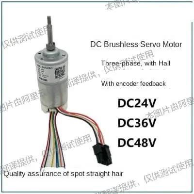 Beefy Torque Brushless DC Servo Motor with Hall encoder feedback, three-phase, compatible with 24V, 36V, or 48V systems.