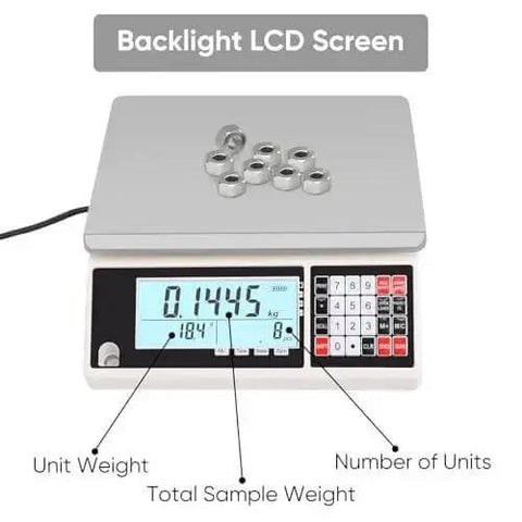 Go To High Precision 30 Kg Digital Counting Scale With 0.5 g Readout For Parts And Coins, showing LCD, weights displayed