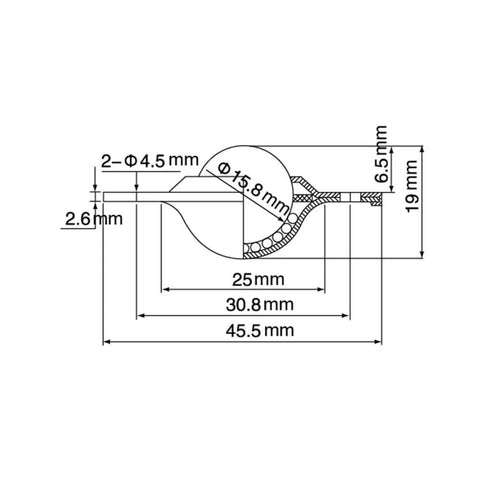 Technical diagram of 5/8 Inch Roller Ball Transfer Bearing Caster With 2 Hole Flange Mount, 360 Degree Rotation Ball Transfer Unit