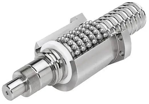 32mm Anti Backlash Ball Screw SFU3205 RM3205 With 5mm Lead And 560mm Length, close-up of metal nut and ball bearings
