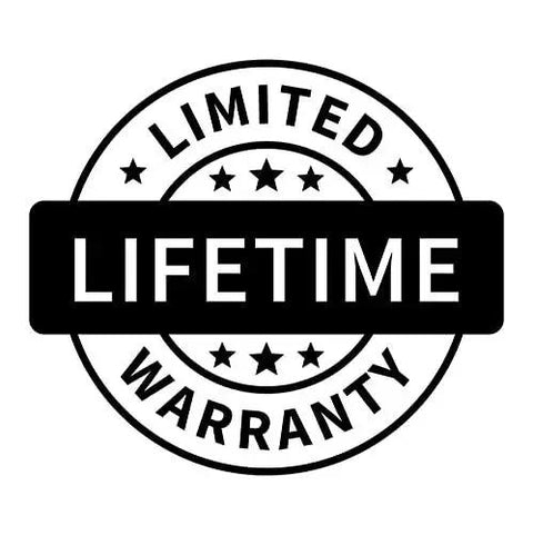 Limited lifetime warranty badge in black and white with stars