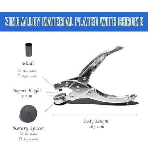 All Purpose Hole Punch For DIY Crafts And Sewing Long Reach Handheld Tool with 6mm hole size, chrome-plated zinc alloy material.