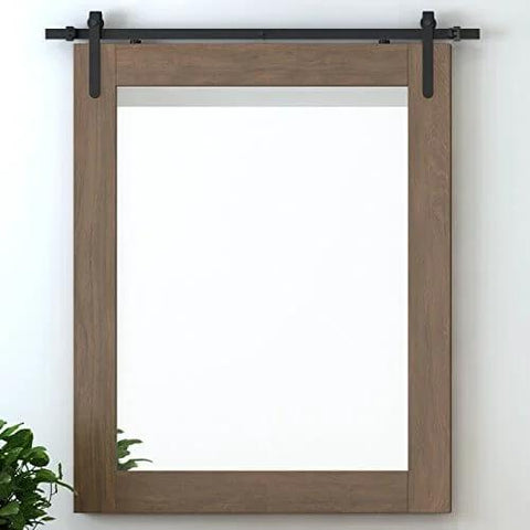 Mini Rustic Sliding Barn Door Hardware Kit In Oil Rubbed Bronze For Cabinets Bookshelves Vanities TV Consoles And More With Fully Included Mounting Hardware For Easy Install 48 Inch Track, shown installed on wooden frame