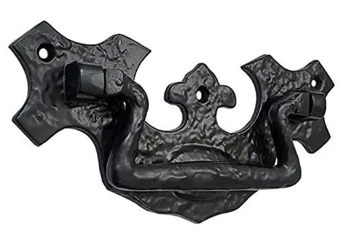 Phicol Antique Cast Iron Cabinet Ring Drop Pulls Pack Of 2 Matte Black for vintage doors and furniture, front view