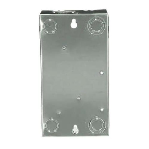 Back view of Single Unit 70A Main Lug Indoor Load Center 2 Space 4 Circuit Surface Mount Panel with galvanized rust-resistant box