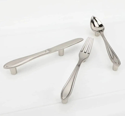 3 Piece Funny Knife Spoon Fork Shape Cabinet Pulls Set For Kitchen Cupboard And Drawer Handles With 3 Inch Center Hole Zinc Alloy