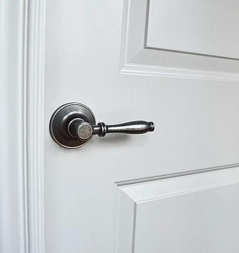 Privacy Door Lever With Push Button Lock, Reversible Handle For Bedroom And Bathroom, Fits Doors 1-3/8 To 1-3/4 Inches, Oil Rubbed Bronze Finish shown installed on a white door.