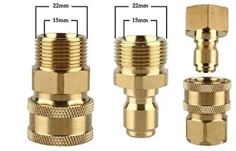 Heavy Duty M22-15mm To Three Eighths Inch Quick Connect Adapter Set For Pressure Washers Up To 5000 PSI brass fittings