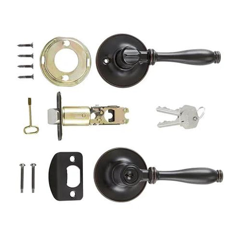 Privacy Door Lever With Push Button Lock, Reversible Handle For Bedroom And Bathroom, Oil Rubbed Bronze, Uninstalled Components