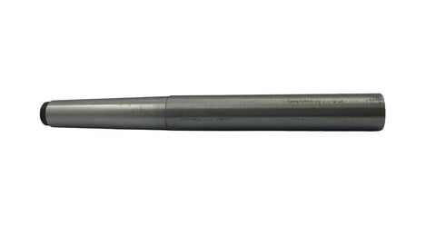 Side view of heavy duty pro grade precision steel lathe alignment test bar mandrel for headstock and tailstock alignment to eliminate taper on long workpieces MT2 regular OAL 180 mm hardened to 52 plus 2 HRC and precision ground for industrial machining.