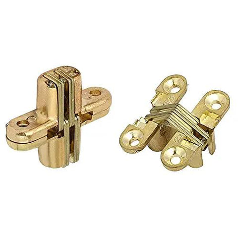 2Pcs Gold Cross Hinges Zinc Alloy Hidden Concealed Gate Hinges For Folding Doors Windows Cabinets And Furniture
