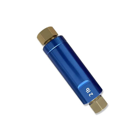 IMOOA blue 2 lb disc brake residual pressure check valve with brass fittings angled side view